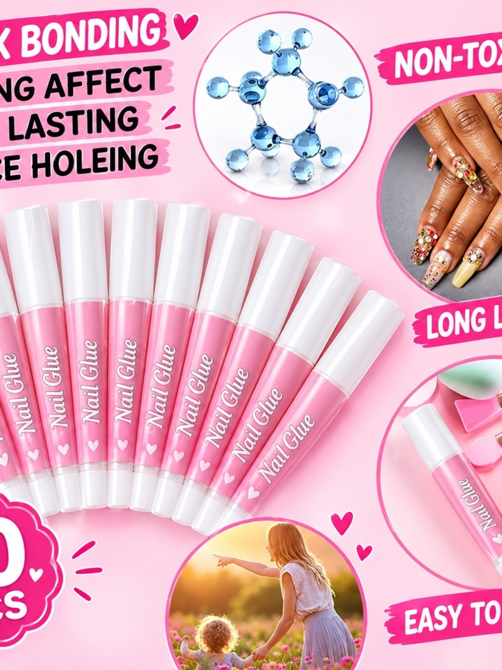 Pink Nail Glue Pen for Women - Precision Bonding